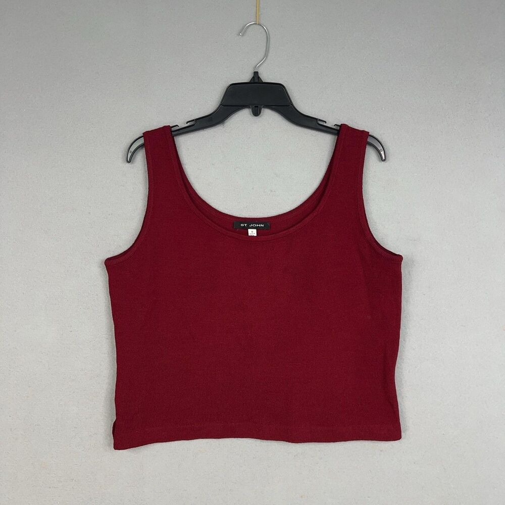 St John Sweater Tank Womens Medium Red Santana Knit Minimal Capsule Luxe USA